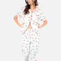 Anna-Kaci Women's Red Heart Print Pajama Set with Short Sleeve Button-Up Top and Relaxed Fit Elastic Waist Pants