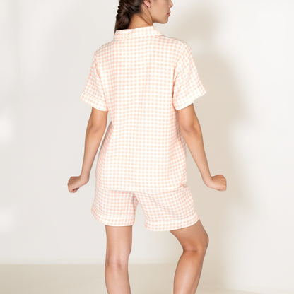 Anna-Kaci Women's Gingham Short Sleeve Pajama Set with Contrast Buttons and Matching Shorts