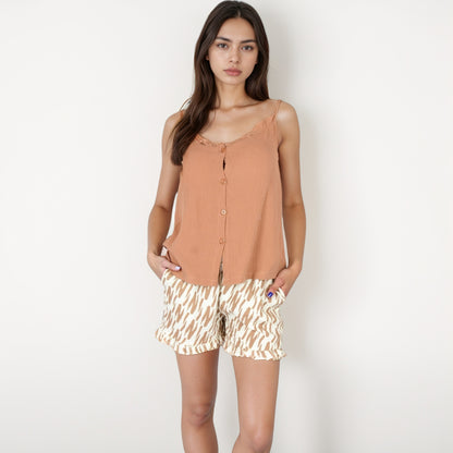 Anna-Kaci Lounge Women's Printed Sleepwear Set with Button-Front Tank Top and Ruffled Hem Shorts