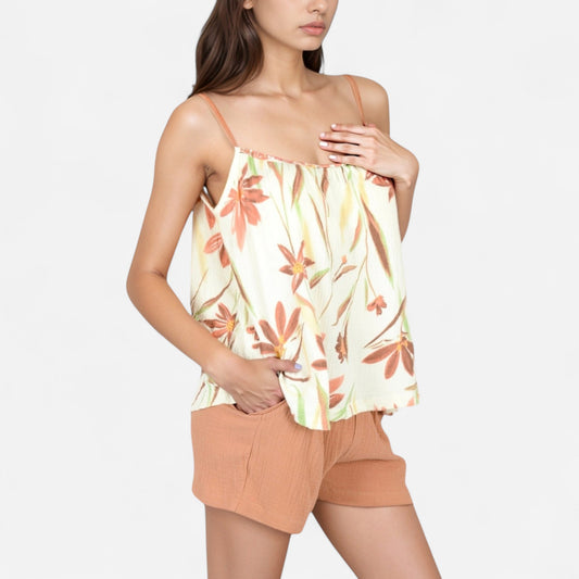 Anna-Kaci Lounge Women's Floral Print Sleepwear Set with Spaghetti Strap Tank and Solid Elastic Waist Shorts