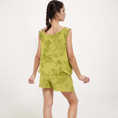 Anna-Kaci Lounge Women's Floral Print Sleepwear Set with Spaghetti Strap Tank and Solid Elastic Waist Shorts