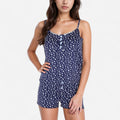 Anna-Kaci Women's Floral Print Camisole Pajama Romper with Button Front and Lace Trim Detail