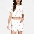 Anna-Kaci Women's Cherry Print Pajama Set with Cropped Short Sleeve Top and High Waist Relaxed Fit Lounge Shorts