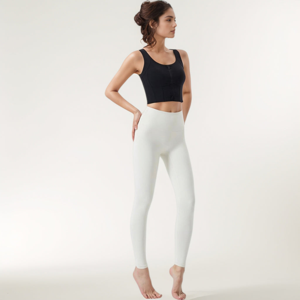 Anna-Kaci Women's Zip-Up Cropped Athletic Tank Top with Built-In Bra and Contoured Seam Design