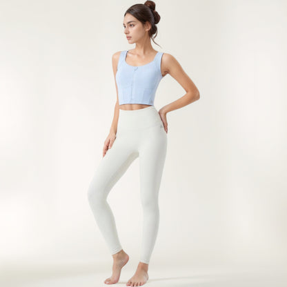 Anna-Kaci Women's Zip-Up Cropped Athletic Tank Top with Built-In Bra and Contoured Seam Design
