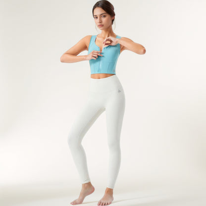 Anna-Kaci Women's Zip-Up Cropped Athletic Tank Top with Built-In Bra and Contoured Seam Design