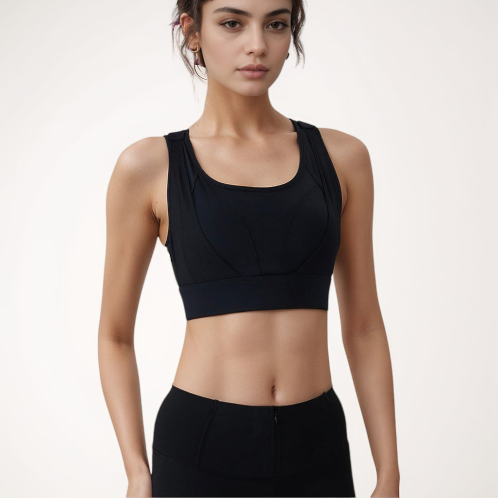 Anna-Kaci Women's High Support Athletic Sports Bra with Scoop Neck and Wide Adjustable Straps