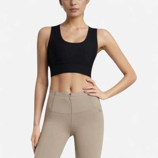Anna-Kaci Women's Scoop Neck Sports Bra with Wide Shoulder Straps and Seamless Fitted Design