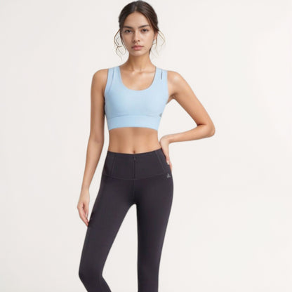 Anna-Kaci Women's Scoop Neck Sports Bra with Wide Shoulder Straps and Seamless Fitted Design