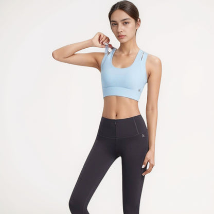 Anna-Kaci Women's Scoop Neck Sports Bra with Wide Shoulder Straps and Seamless Fitted Design