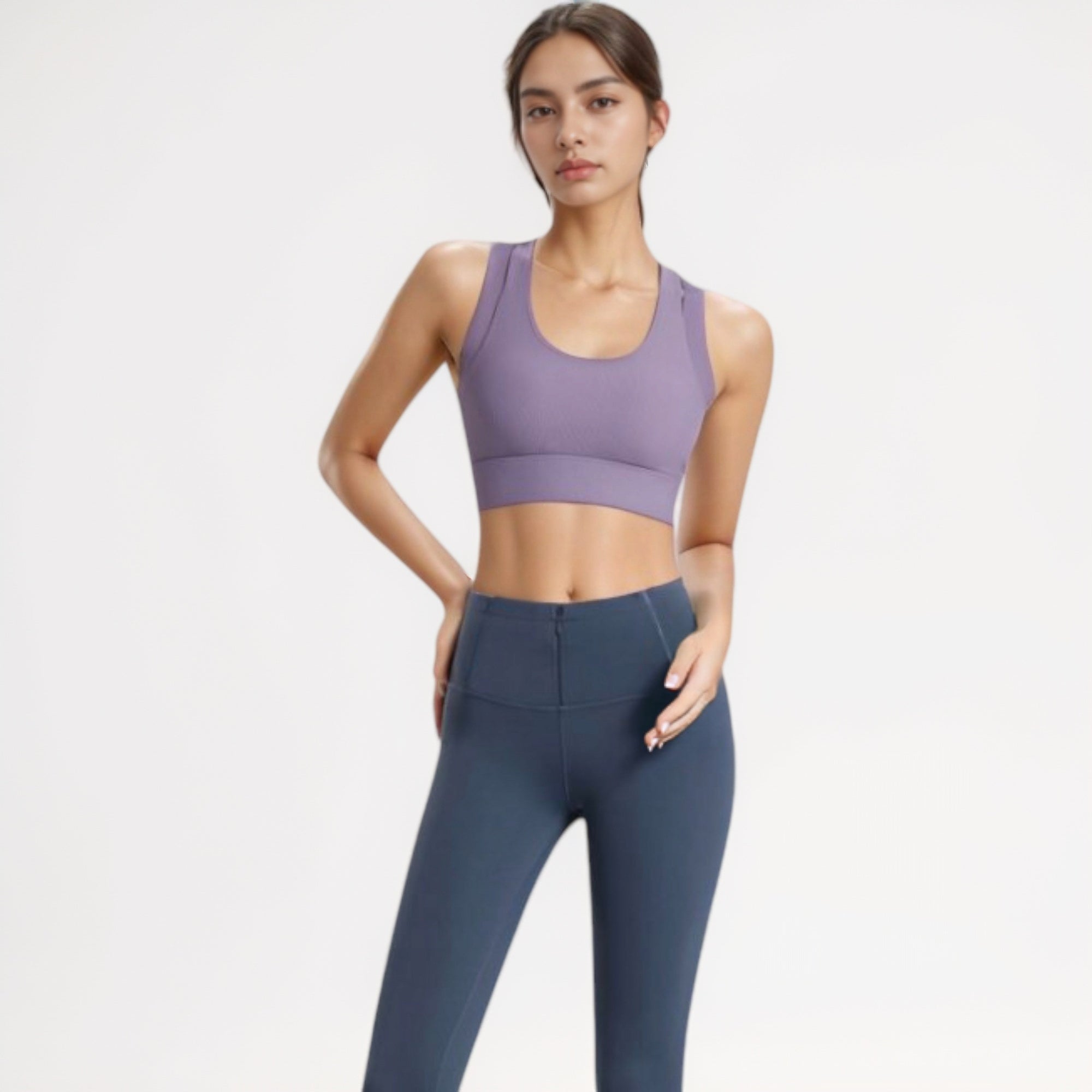 Anna-Kaci Women's Scoop Neck Sports Bra with Wide Shoulder Straps and Seamless Fitted Design