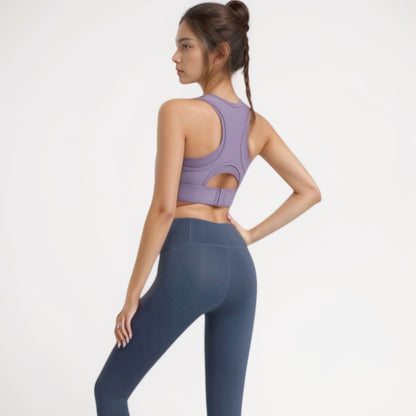 Anna-Kaci Women's Scoop Neck Sports Bra with Wide Shoulder Straps and Seamless Fitted Design