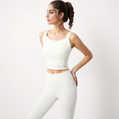 Anna-Kaci Women's Square Neck Cropped Sports Tank Top with Wide Shoulder Straps and Smooth Seamless Finish