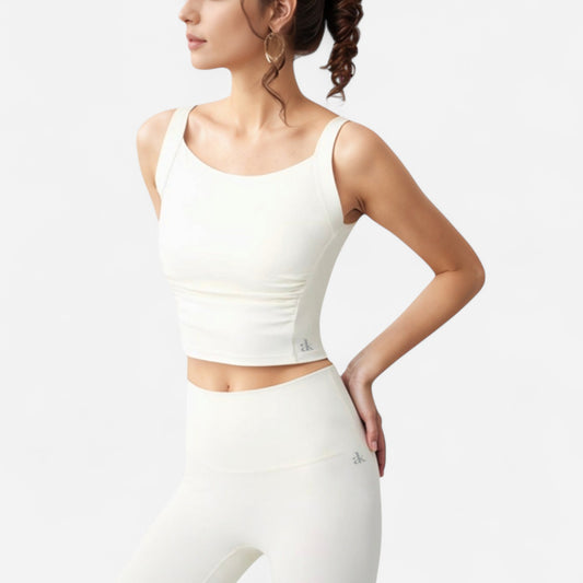 Anna-Kaci Women's Square Neck Cropped Sports Tank Top with Wide Shoulder Straps and Smooth Seamless Finish
