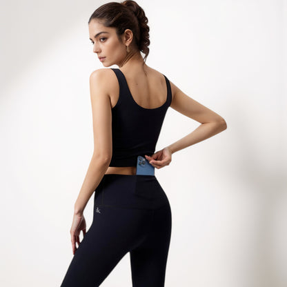 Anna-Kaci Women's Square Neck Cropped Sports Tank Top with Wide Shoulder Straps and Smooth Seamless Finish