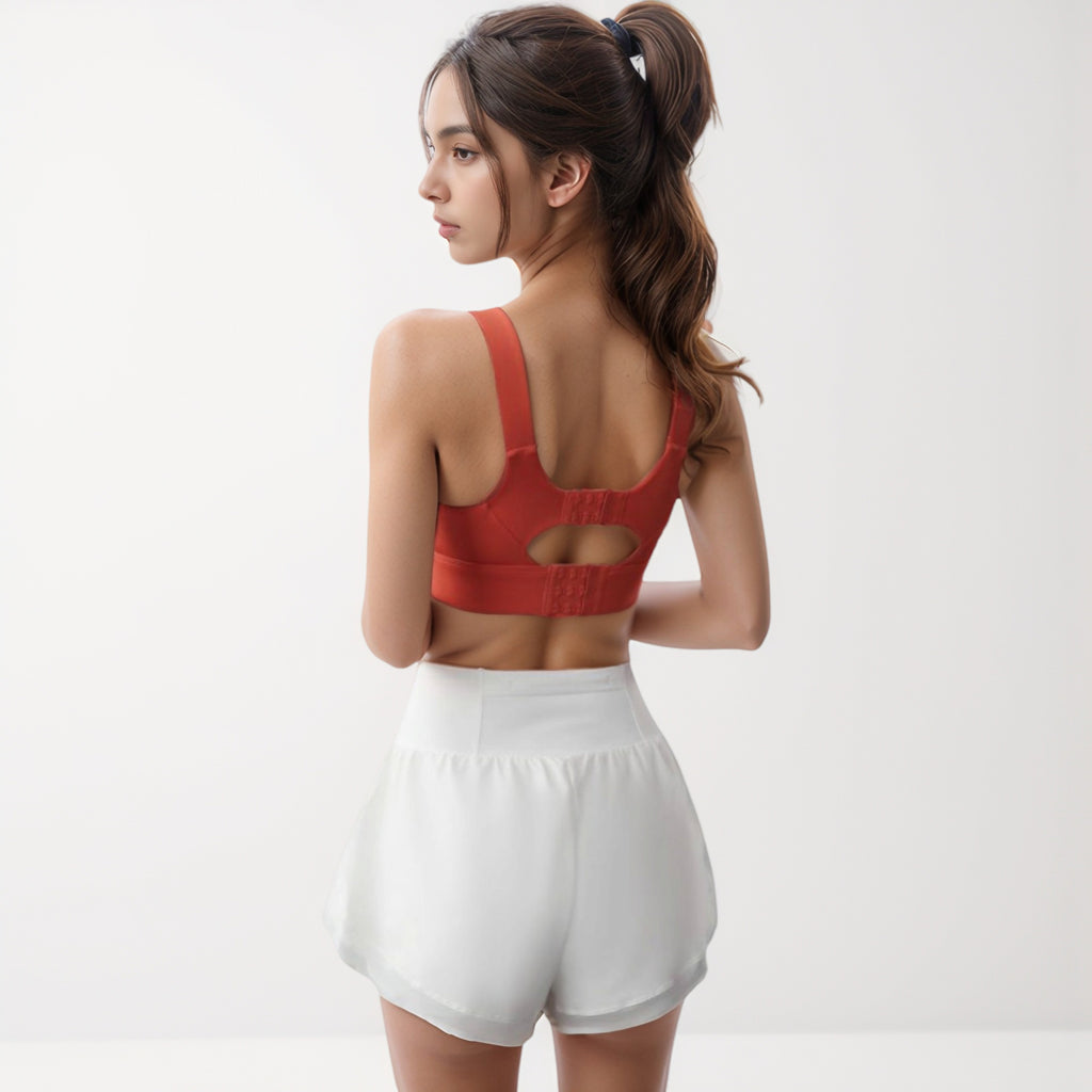 Anna-Kaci Women's Adjustable Hook Back Sports Bra with Wide Shoulder Straps and Scoop Neck Front Design