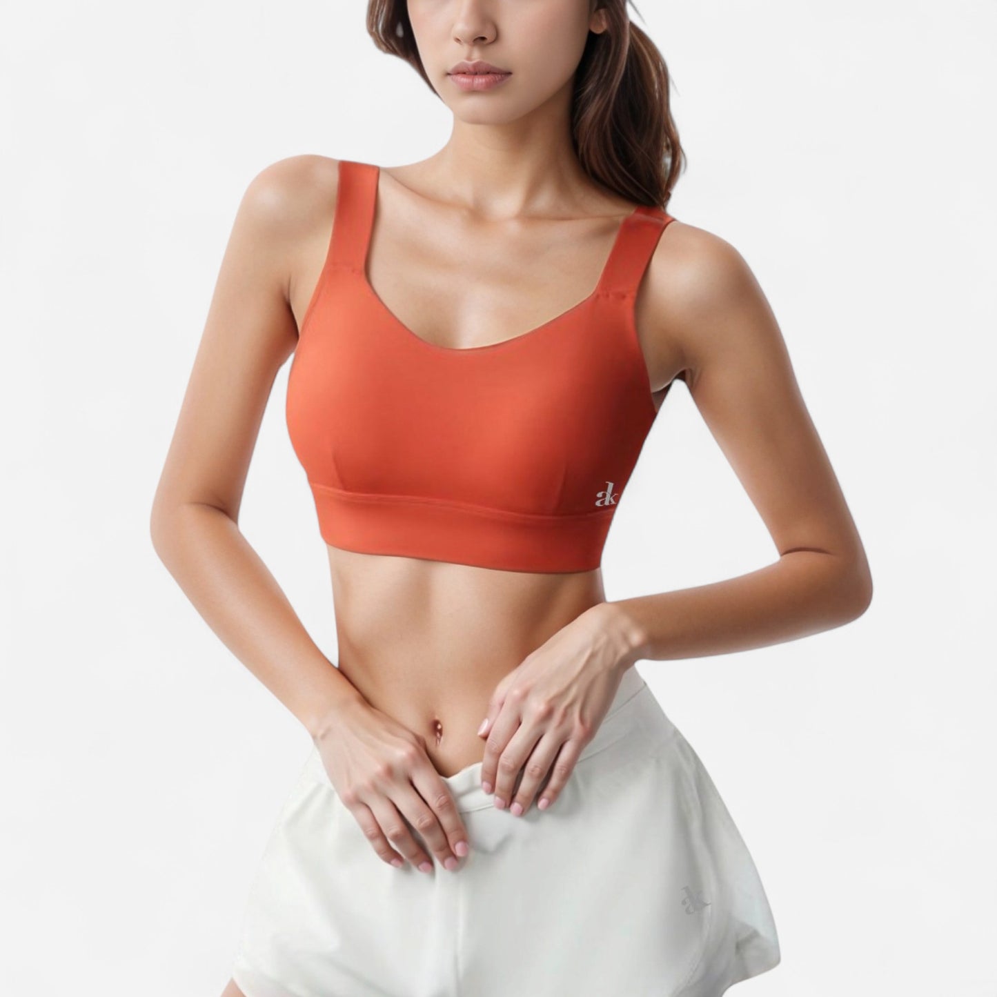 Anna-Kaci Women's Adjustable Hook Back Sports Bra with Wide Shoulder Straps and Scoop Neck Front Design