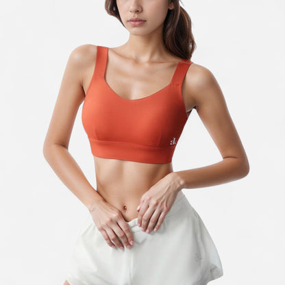 Anna-Kaci Women's Adjustable Hook Back Sports Bra with Wide Shoulder Straps and Scoop Neck Front Design