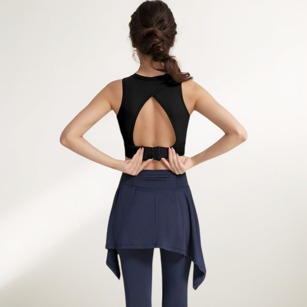 Anna-Kaci Women's Crisscross Back Sports Bra with Cutout Detail and Adjustable Hook Closure