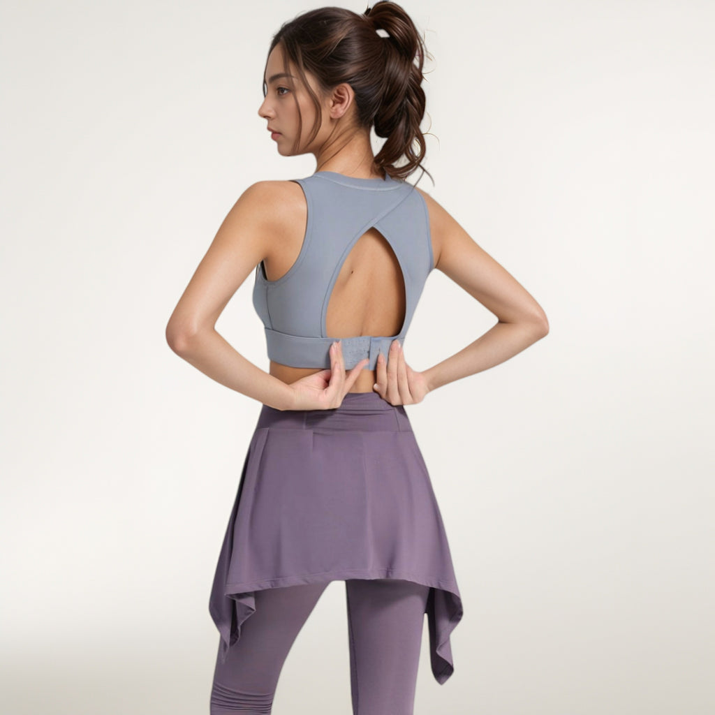 Anna-Kaci Women's Crisscross Back Sports Bra with Cutout Detail and Adjustable Hook Closure