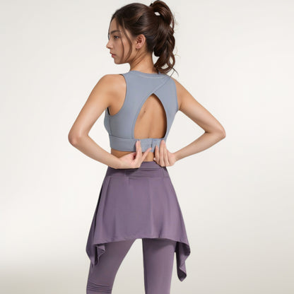 Anna-Kaci Women's Crisscross Back Sports Bra with Cutout Detail and Adjustable Hook Closure