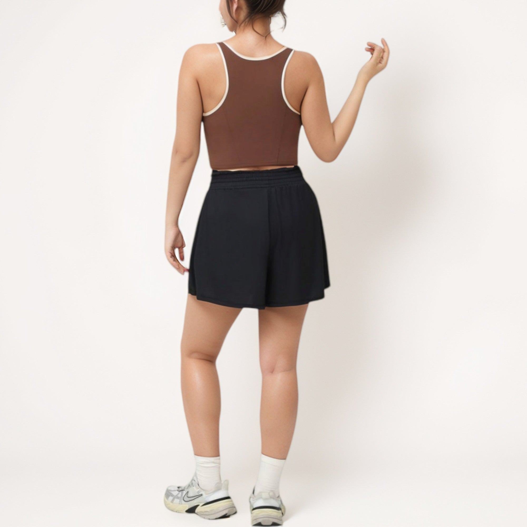 Anna-Kaci Women's Cropped Tank Top with Contrast Trim and Lace-Up Front Detail