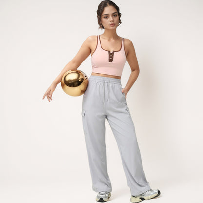 Anna-Kaci Women's Cropped Tank Top with Contrast Trim and Lace-Up Front Detail