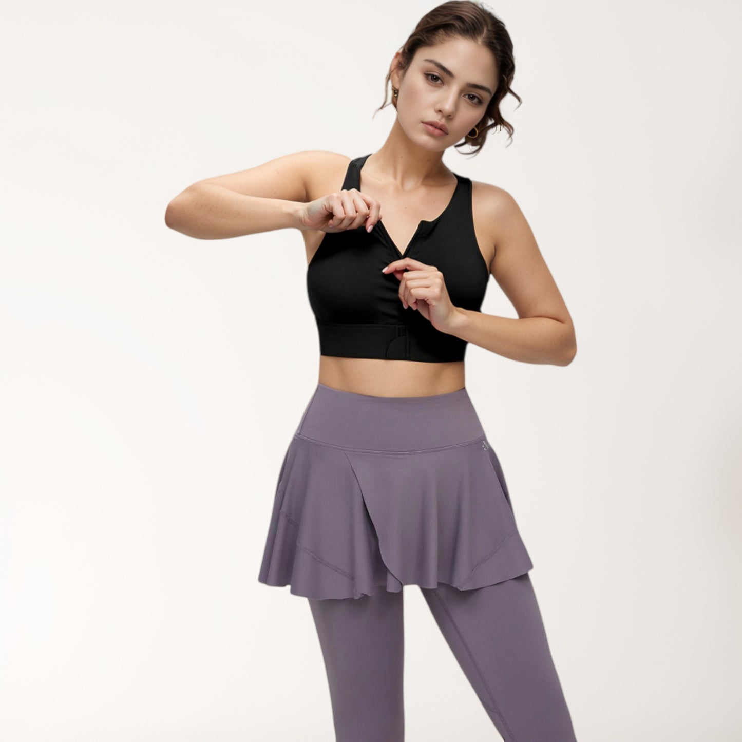 Anna-Kaci Women's Front Zip Sports Crop Top with Scoop Neck and Wide Straps for Support