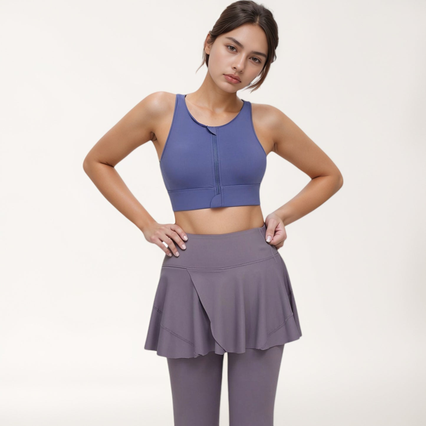 Anna-Kaci Women's Front Zip Sports Crop Top with Scoop Neck and Wide Straps for Support