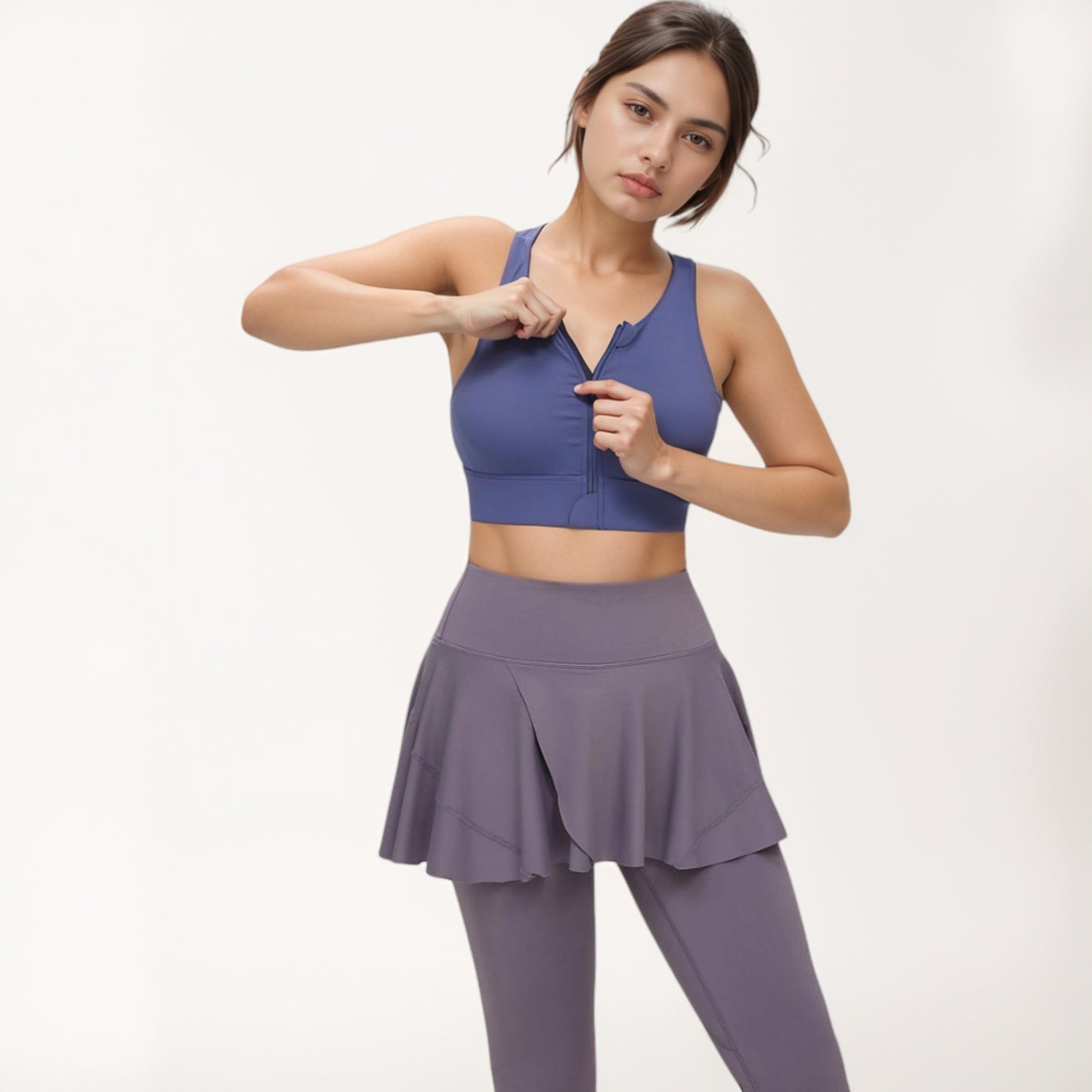 Anna-Kaci Women's Front Zip Sports Crop Top with Scoop Neck and Wide Straps for Support