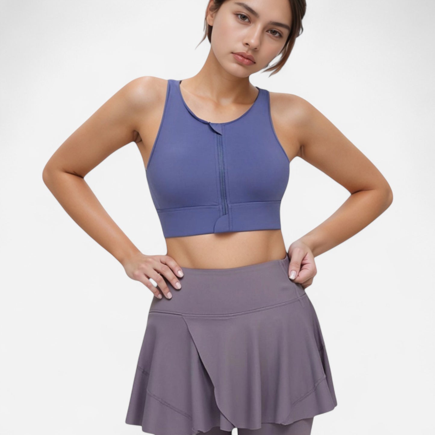 Anna-Kaci Women's Front Zip Sports Crop Top with Scoop Neck and Wide Straps for Support