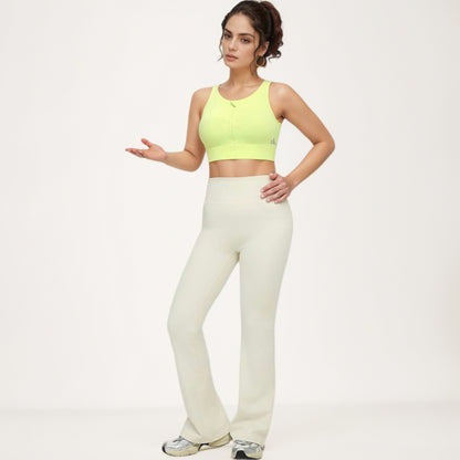 Anna-Kaci Women's Front Zip Sports Crop Top with Scoop Neck and Wide Straps for Support