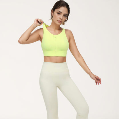 Anna-Kaci Women's Front Zip Sports Crop Top with Scoop Neck and Wide Straps for Support