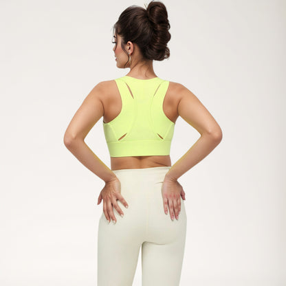 Anna-Kaci Women's Front Zip Sports Crop Top with Scoop Neck and Wide Straps for Support