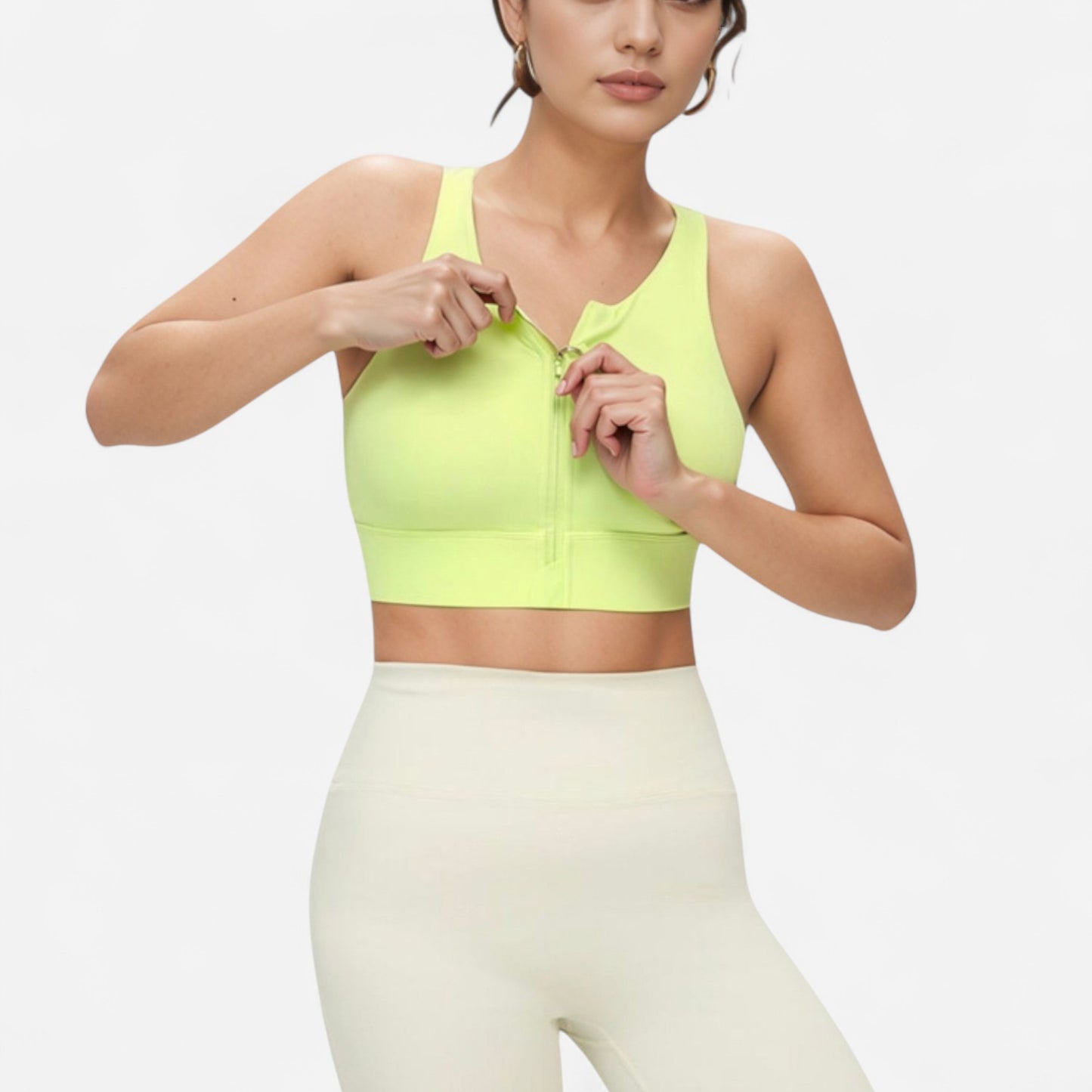 Anna-Kaci Women's Front Zip Sports Crop Top with Scoop Neck and Wide Straps for Support