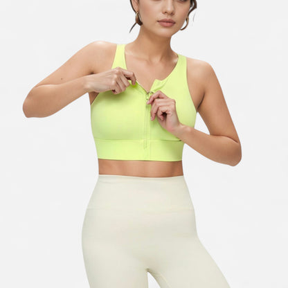 Anna-Kaci Women's Front Zip Sports Crop Top with Scoop Neck and Wide Straps for Support