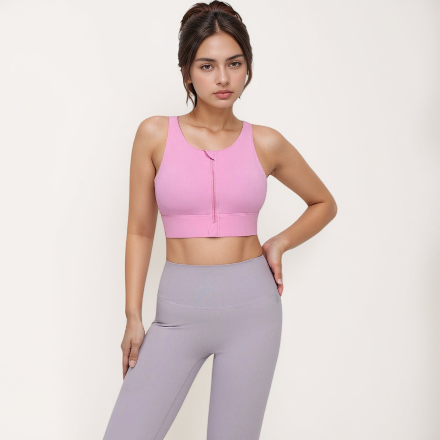 Anna-Kaci Women's Front Zip Sports Crop Top with Scoop Neck and Wide Straps for Support