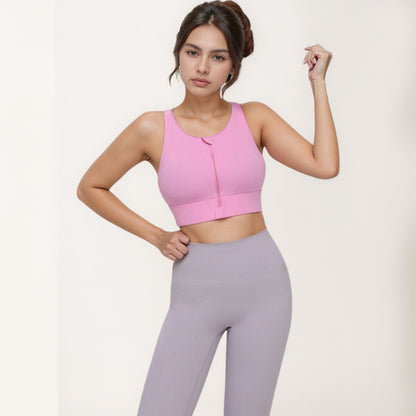 Anna-Kaci Women's Front Zip Sports Crop Top with Scoop Neck and Wide Straps for Support