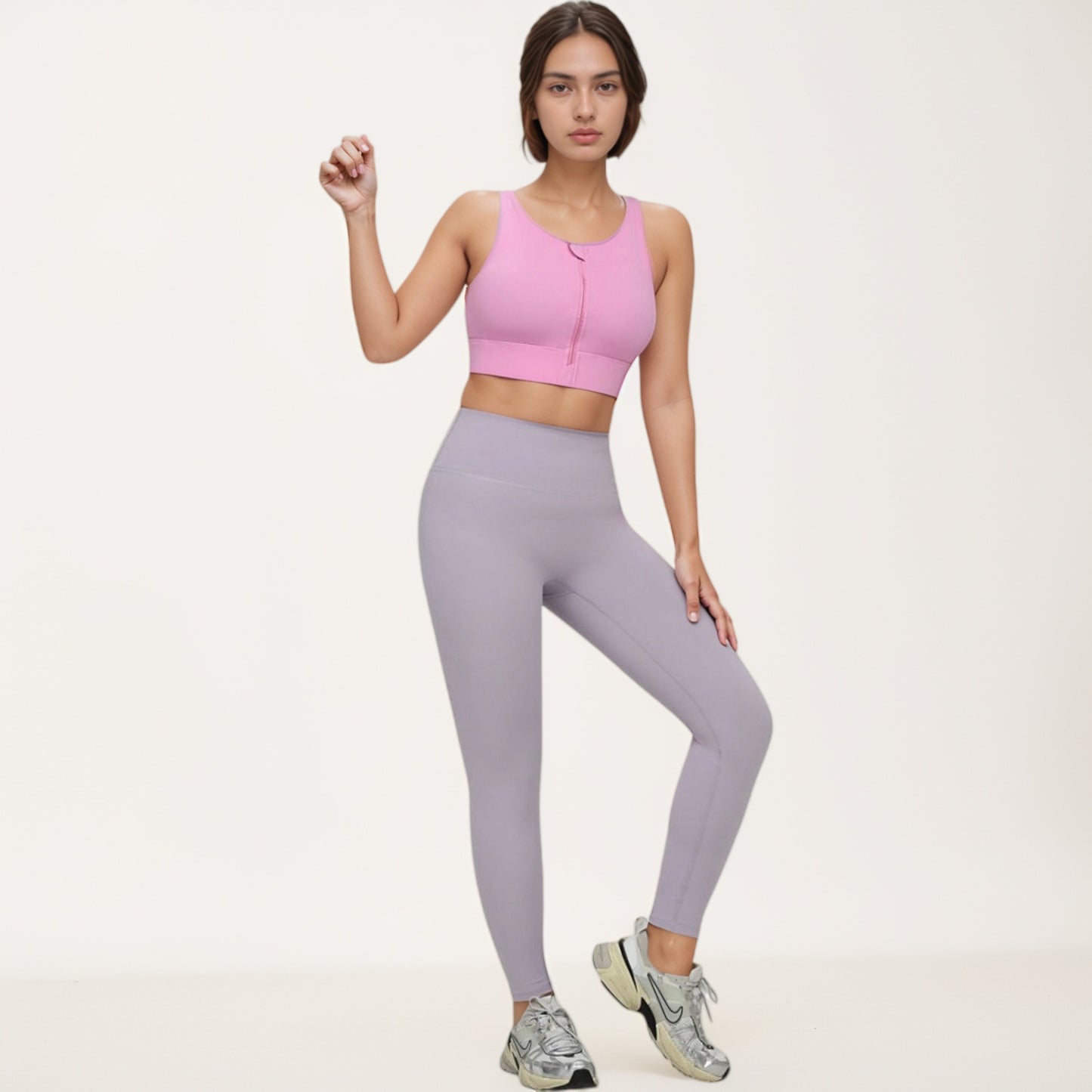Anna-Kaci Women's Front Zip Sports Crop Top with Scoop Neck and Wide Straps for Support
