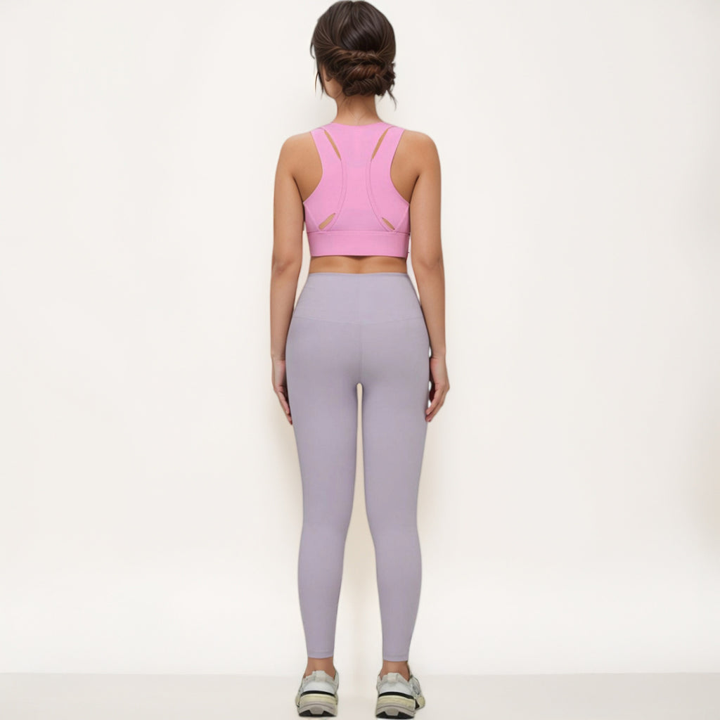 Anna-Kaci Women's Front Zip Sports Crop Top with Scoop Neck and Wide Straps for Support