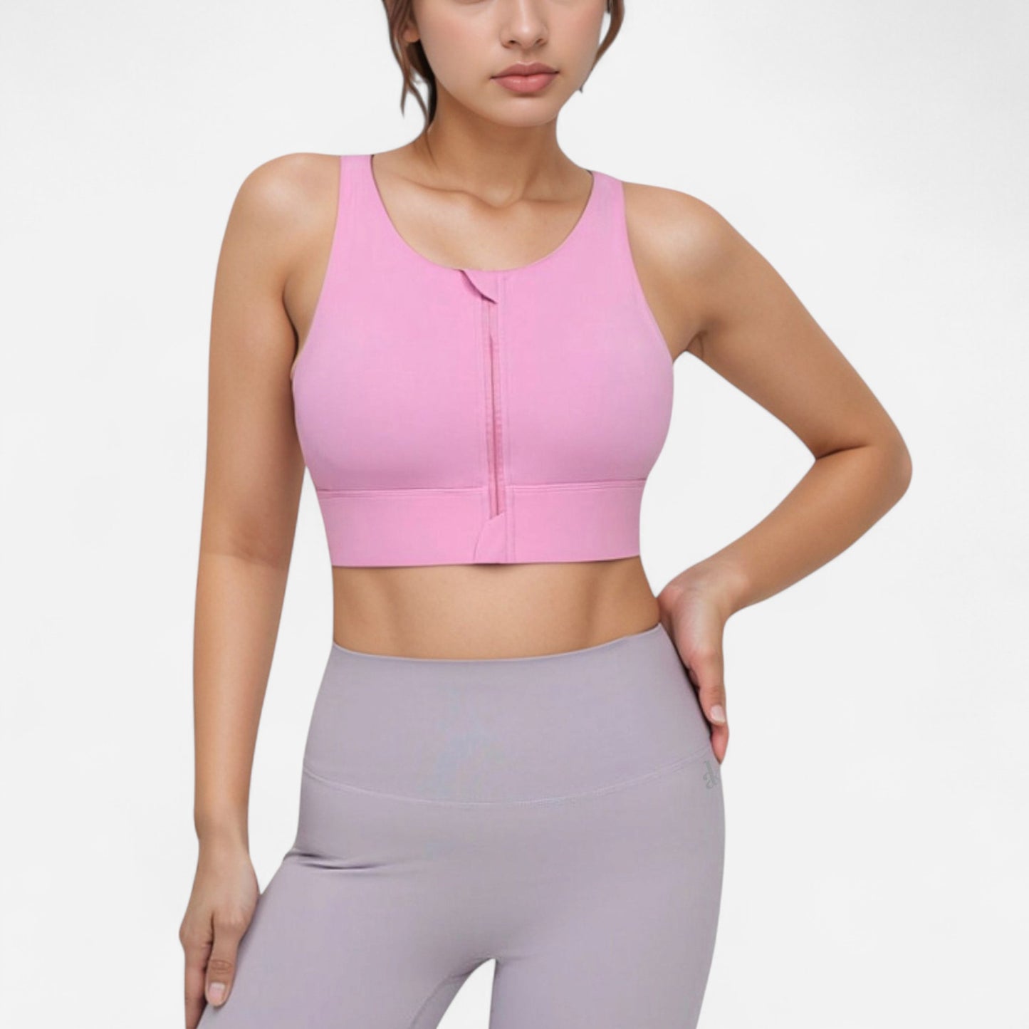 Anna-Kaci Women's Front Zip Sports Crop Top with Scoop Neck and Wide Straps for Support