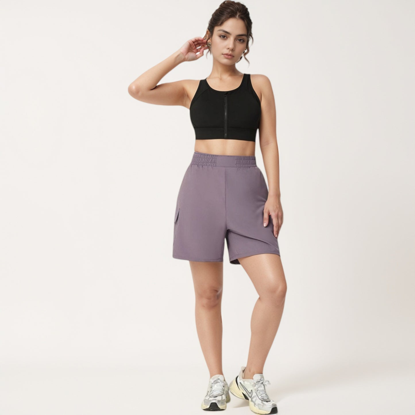 Anna-Kaci Women's Front Zip Crop Sports Bra with Scoop Neckline and Wide Shoulder Straps for Medium Support