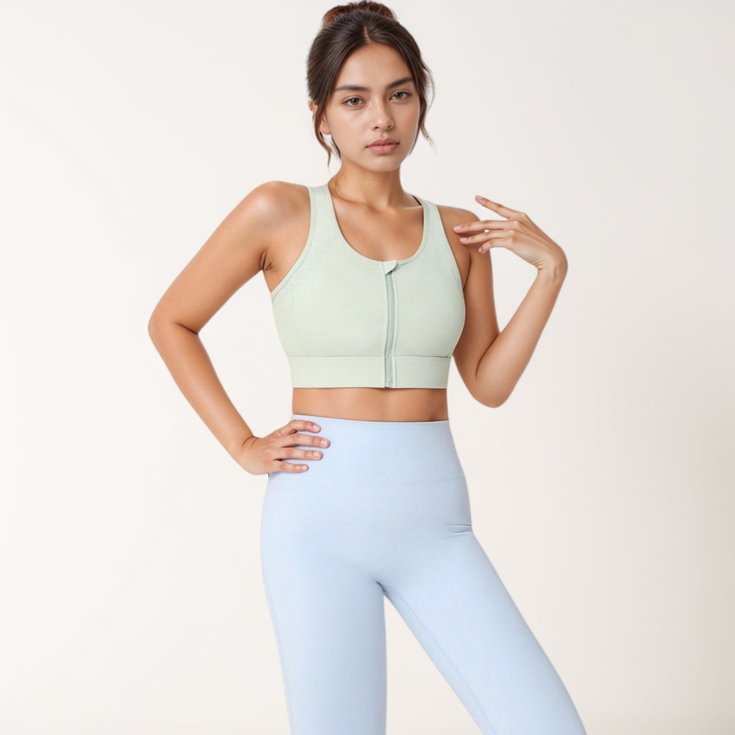 Anna-Kaci Women's Front Zip Crop Sports Bra with Scoop Neckline and Wide Shoulder Straps for Medium Support