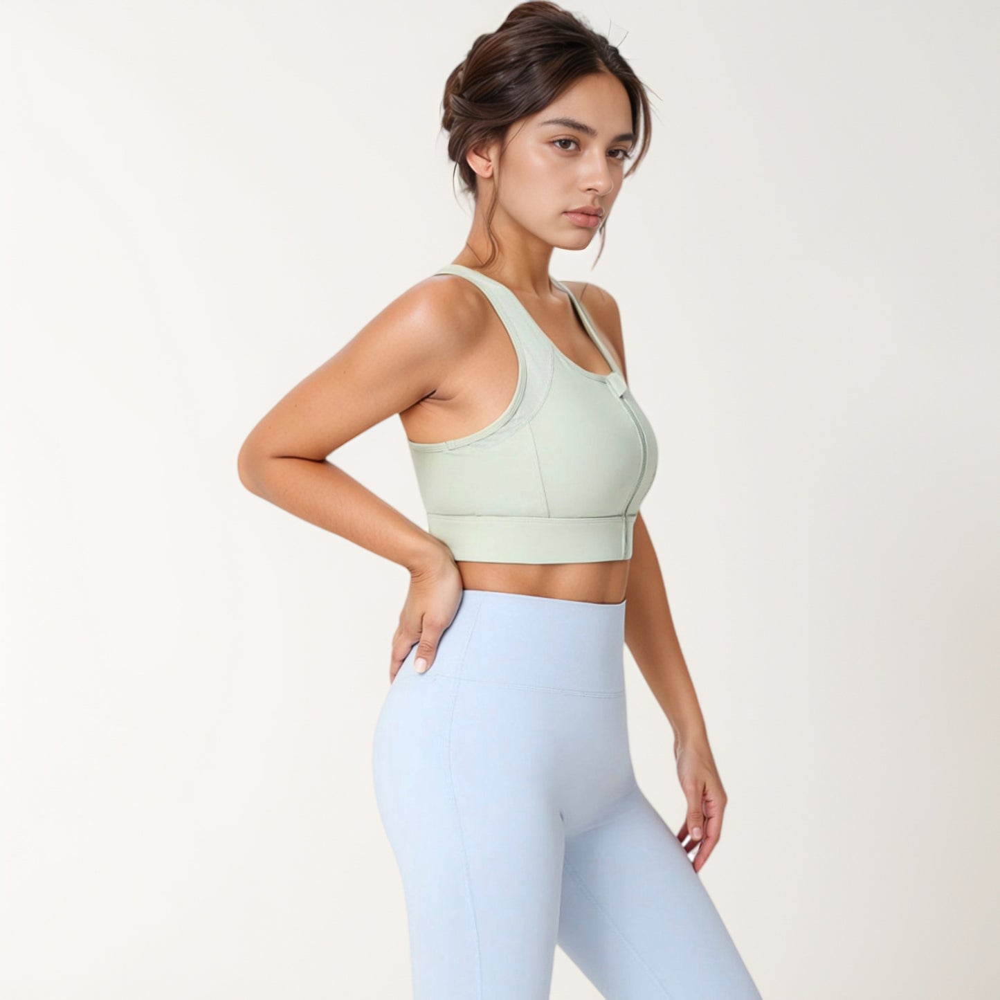Anna-Kaci Women's Front Zip Crop Sports Bra with Scoop Neckline and Wide Shoulder Straps for Medium Support