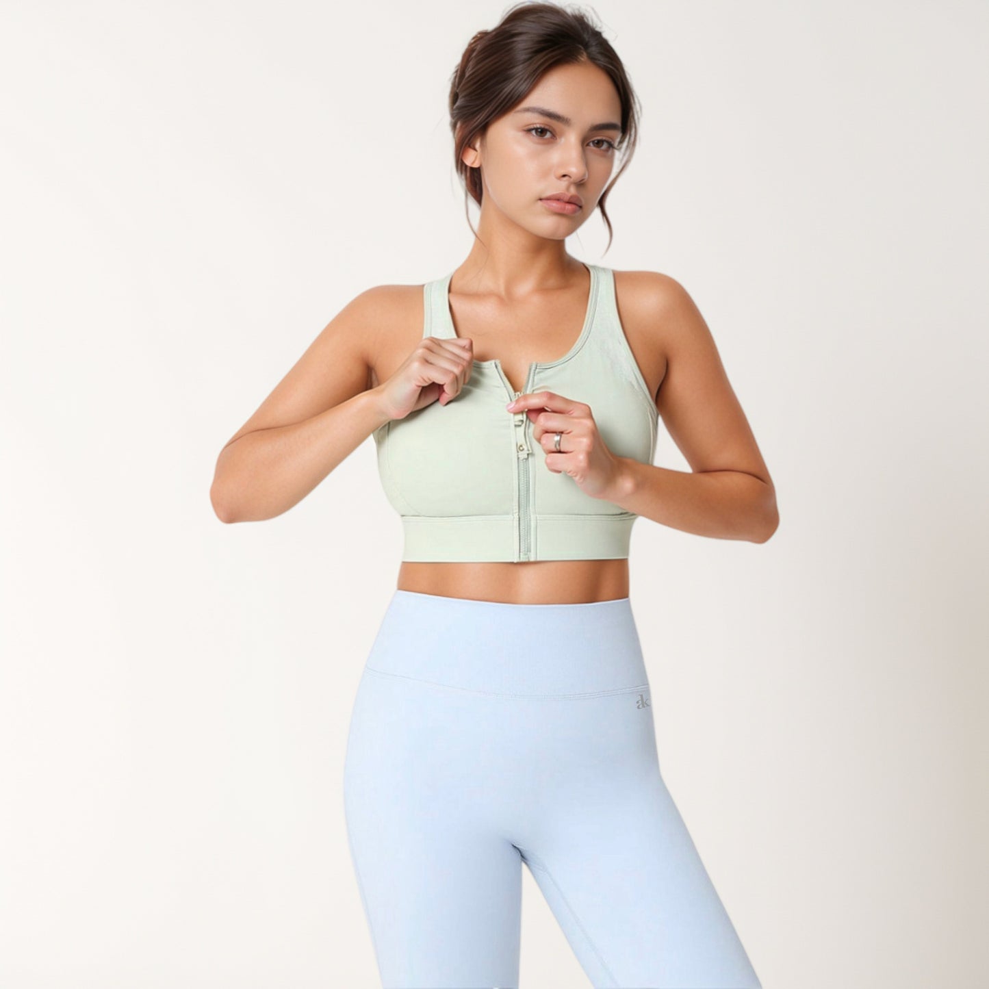 Anna-Kaci Women's Front Zip Crop Sports Bra with Scoop Neckline and Wide Shoulder Straps for Medium Support