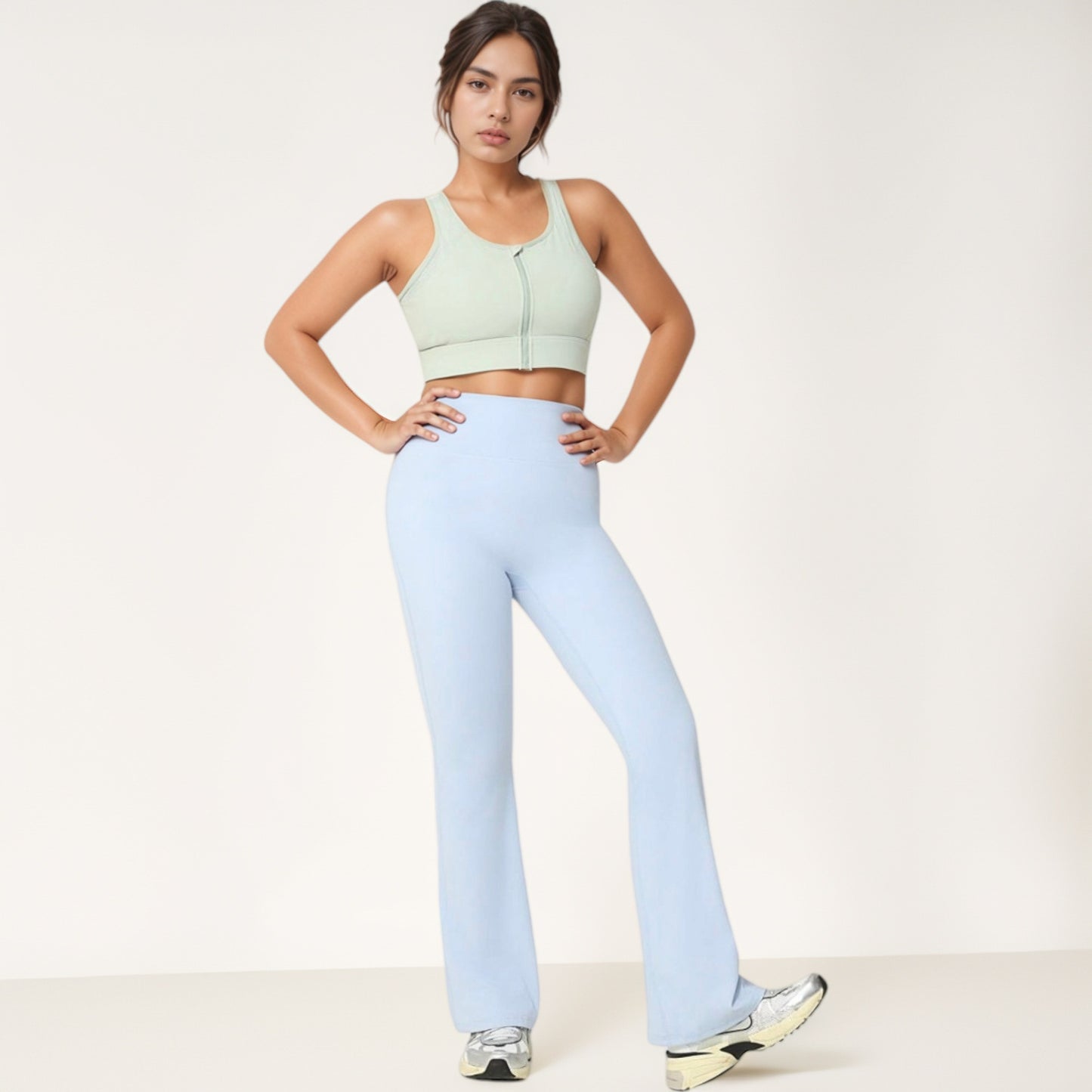 Anna-Kaci Women's Front Zip Crop Sports Bra with Scoop Neckline and Wide Shoulder Straps for Medium Support
