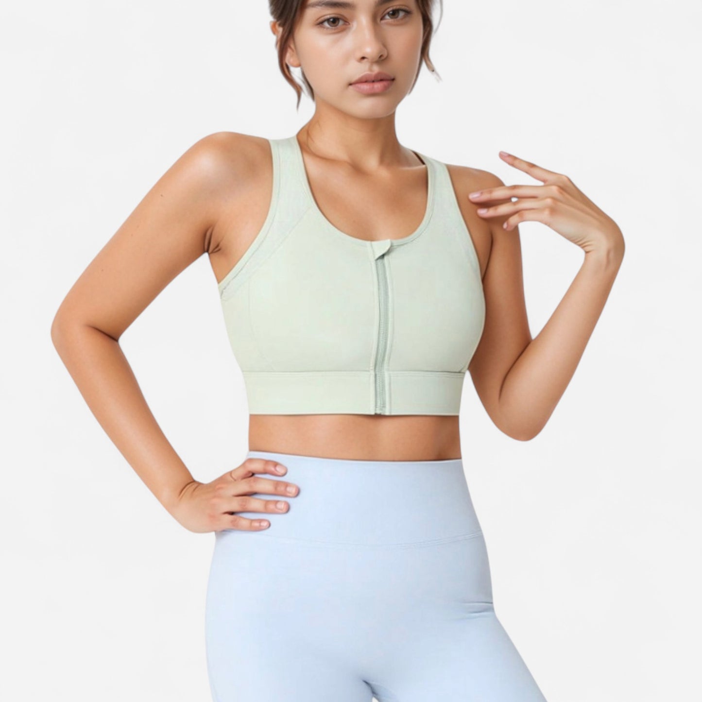 Anna-Kaci Women's Front Zip Crop Sports Bra with Scoop Neckline and Wide Shoulder Straps for Medium Support