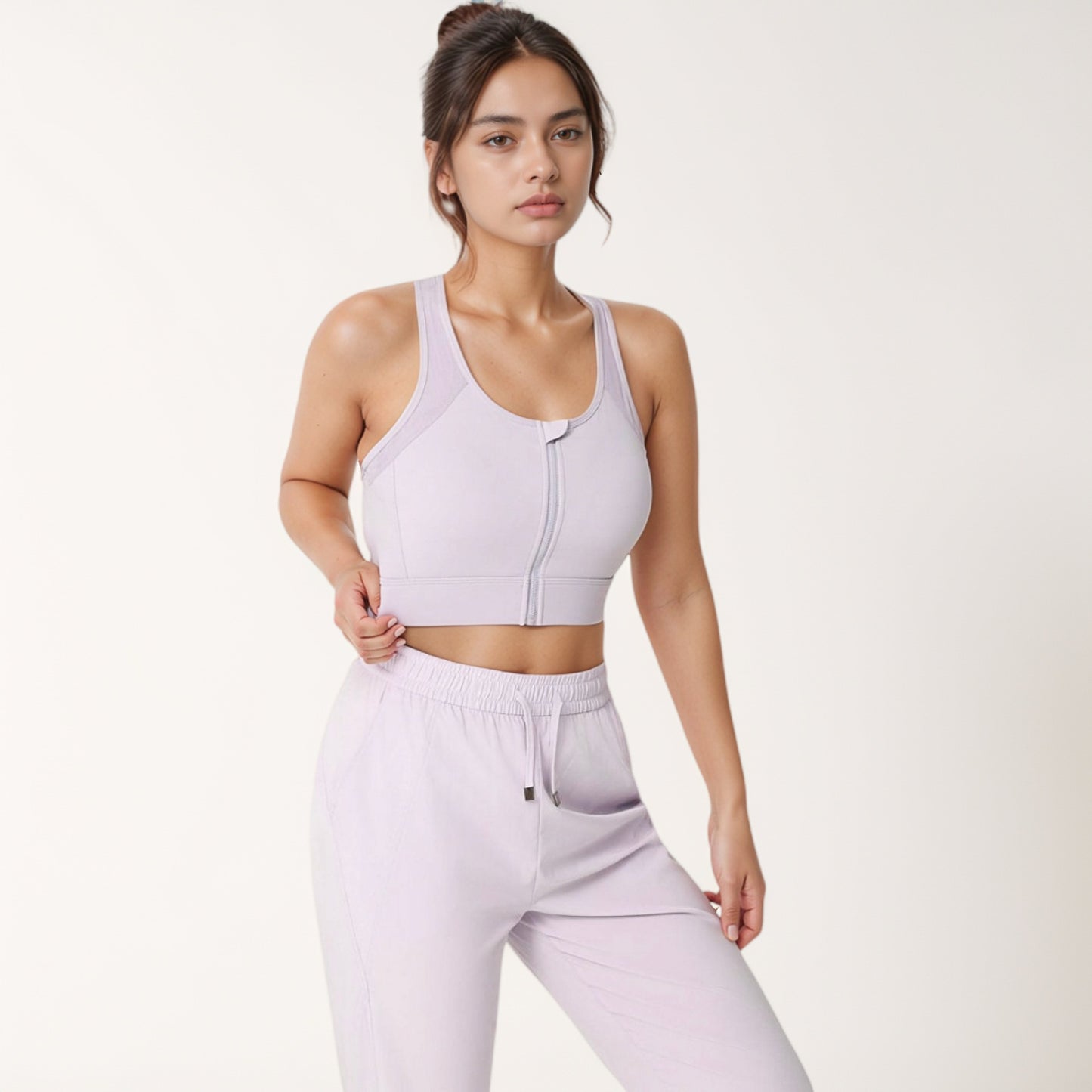 Anna-Kaci Women's Front Zip Crop Sports Bra with Scoop Neckline and Wide Shoulder Straps for Medium Support