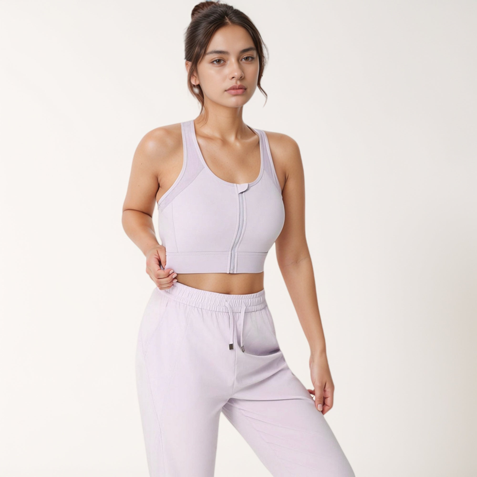 Anna-Kaci Women's Front Zip Crop Sports Bra with Scoop Neckline and Wide Shoulder Straps for Medium Support