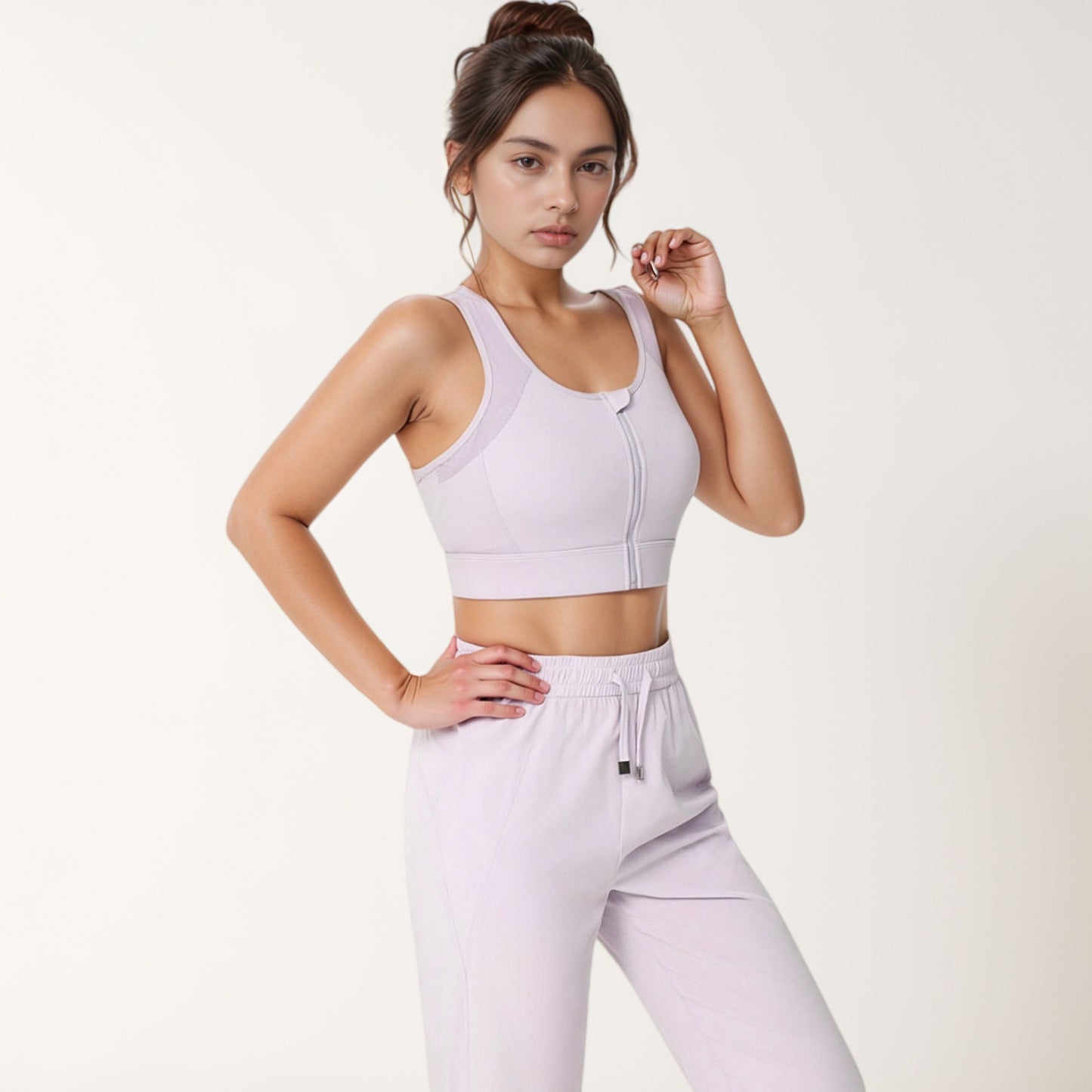 Anna-Kaci Women's Front Zip Crop Sports Bra with Scoop Neckline and Wide Shoulder Straps for Medium Support